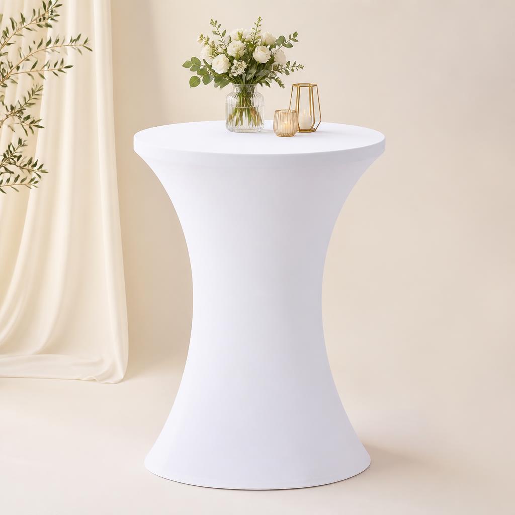 White stretch cover fitted over a dry bar table